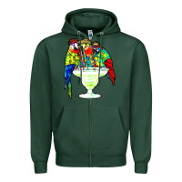 Sports Green parrots drinking margarita hawaiian Zipper Hoodie - artisFamous