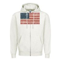 Oatmeal Heather american flag Zipper Hoodie - artisFamous