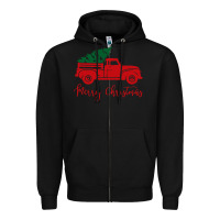 Black vintage red truck with christmas Zipper Hoodie - artisFamous