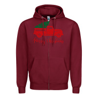 Burgundy vintage red truck with christmas Zipper Hoodie - artisFamous