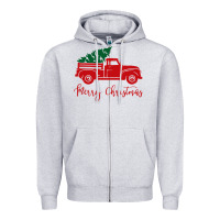 Heather Grey vintage red truck with christmas Zipper Hoodie - artisFamous
