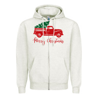 Oatmeal Heather vintage red truck with christmas Zipper Hoodie - artisFamous