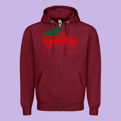 Vintage Red Truck With Christmas Zipper Hoodie Designed By Artisfamous