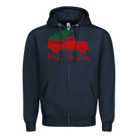 Navy vintage red truck with christmas Zipper Hoodie - artisFamous