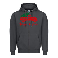 Smoke vintage red truck with christmas Zipper Hoodie - artisFamous