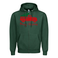 Sports Green vintage red truck with christmas Zipper Hoodie - artisFamous