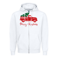 White vintage red truck with christmas Zipper Hoodie - artisFamous