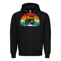 Black vintage tractor Zipper Hoodie - artisFamous