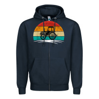 Navy vintage tractor Zipper Hoodie - artisFamous