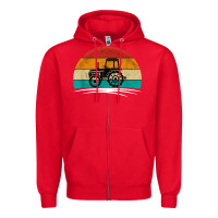 Red vintage tractor Zipper Hoodie - artisFamous
