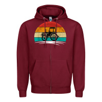 Burgundy vintage tractor Zipper Hoodie - artisFamous