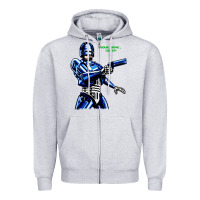 Heather Grey 8bit robocop Zipper Hoodie - artisFamous