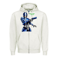 Oatmeal Heather 8bit robocop Zipper Hoodie - artisFamous