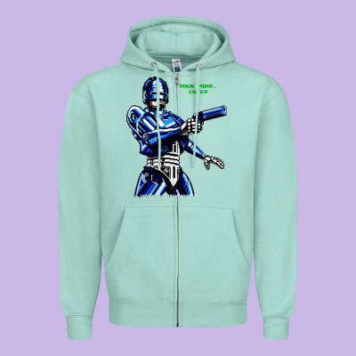 8bit Robocop Zipper Hoodie Designed By Artisfamous