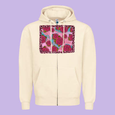 Pink Rose Leopard Background Zipper Hoodie Designed By Jahusdesignshop