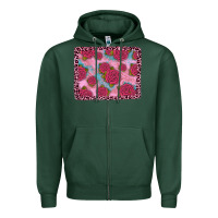 Sports Green pink rose leopard background Zipper Hoodie - JahusDesignShop