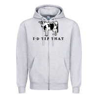 Heather Grey i'd tip that funny cow tipping design Zipper Hoodie - artisFamous