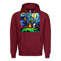 Burgundy starry night print van gogh parody Zipper Hoodie - artisFamous