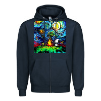 Navy starry night print van gogh parody Zipper Hoodie - artisFamous