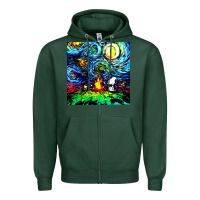 Sports Green starry night print van gogh parody Zipper Hoodie - artisFamous