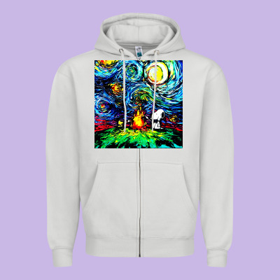Starry Night Print Van Gogh Parody Zipper Hoodie Designed By Artisfamous