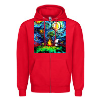 Red starry night print van gogh parody Zipper Hoodie - artisFamous