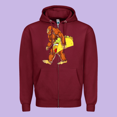 Bigfoot Carrying Taco Zipper Hoodie Designed By Artisfamous