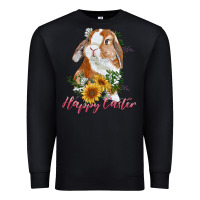 Black Happy easter with bunny and sunflowers Premium Sweatshirt - RanaPortraitStore