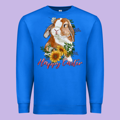 Happy Easter With Bunny And Sunflowers Premium Sweatshirt Designed By Ranaportraitstore