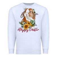 White Happy easter with bunny and sunflowers Premium Sweatshirt - RanaPortraitStore