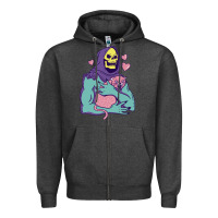 Charcoal Heather skeletor's hug cat Zipper Hoodie - artisFamous