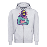 Heather Grey skeletor's hug cat Zipper Hoodie - artisFamous