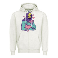 Oatmeal Heather skeletor's hug cat Zipper Hoodie - artisFamous
