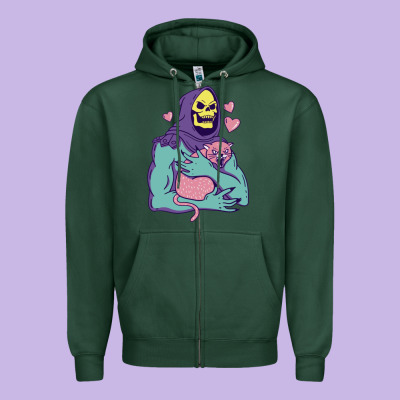 Skeletor's Hug Cat Zipper Hoodie Designed By Artisfamous