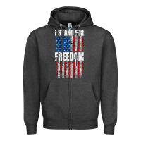 Charcoal Heather I STAND FOR FREEDOM WITH A DISTRESSED AMERICAN FLAG Zipper Hoodie - artisFamous
