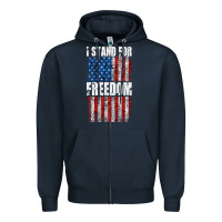 Navy I STAND FOR FREEDOM WITH A DISTRESSED AMERICAN FLAG Zipper Hoodie - artisFamous