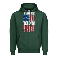 Sports Green I STAND FOR FREEDOM WITH A DISTRESSED AMERICAN FLAG Zipper Hoodie - artisFamous