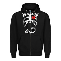 Black dad skeleton halloween beer pizza Zipper Hoodie - artisFamous