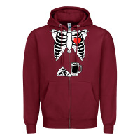 Burgundy dad skeleton halloween beer pizza Zipper Hoodie - artisFamous