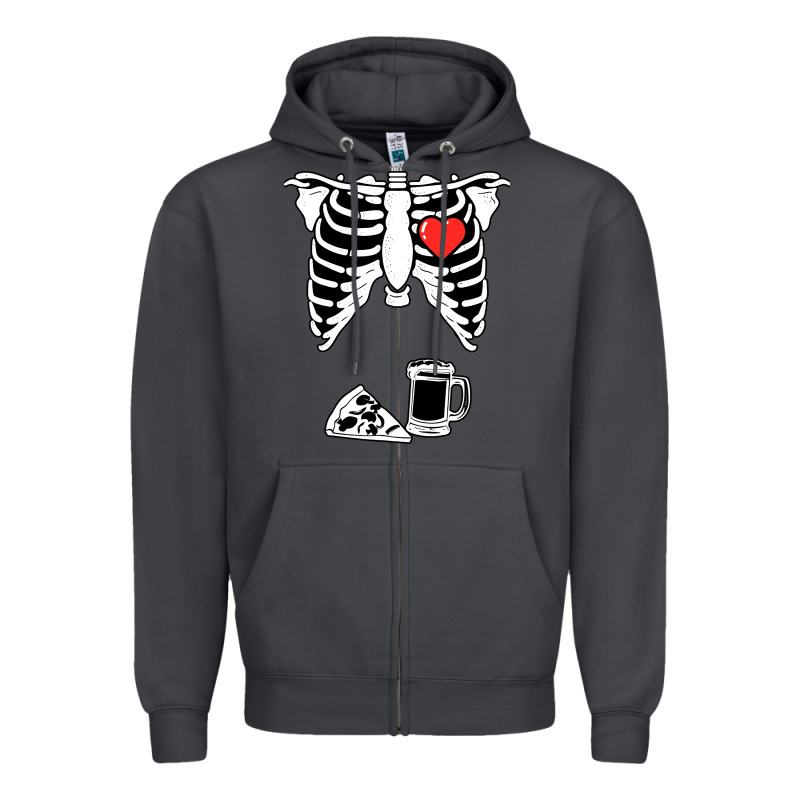 Dad Skeleton Halloween Beer Pizza Zipper Hoodie by artisFamous | Teevron