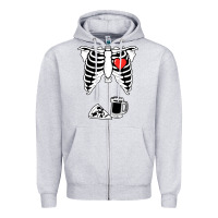 Heather Grey dad skeleton halloween beer pizza Zipper Hoodie - artisFamous