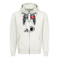 Oatmeal Heather dad skeleton halloween beer pizza Zipper Hoodie - artisFamous