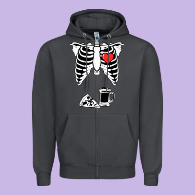 Dad Skeleton Halloween Beer Pizza Zipper Hoodie Designed By Artisfamous