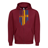 Burgundy Sweden Swedish Roots American Flag | Canadian Roots Zipper Hoodie - artisFamous