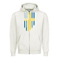 Oatmeal Heather Sweden Swedish Roots American Flag | Canadian Roots Zipper Hoodie - artisFamous