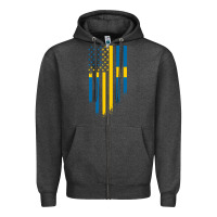 Charcoal Heather Sweden Swedish Roots American Flag | Canadian Roots Zipper Hoodie - artisFamous