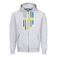 Heather Grey Sweden Swedish Roots American Flag | Canadian Roots Zipper Hoodie - artisFamous