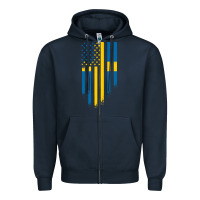 Navy Sweden Swedish Roots American Flag | Canadian Roots Zipper Hoodie - artisFamous