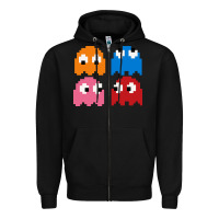 Black pacman ghosts cool retro 80s Zipper Hoodie - artisFamous