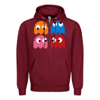 Burgundy pacman ghosts cool retro 80s Zipper Hoodie - artisFamous